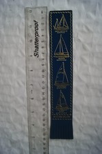 Vintage: blue leather bookmark - Sailing Craft, Gipsy Moth V, Heron, Enterprise