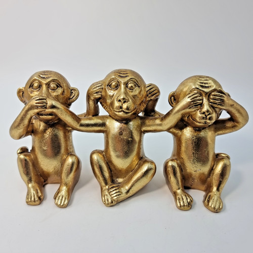 Three wise monkeys - monkeys, golden