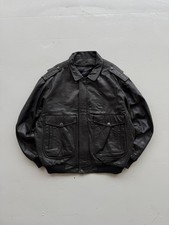 Black A2 Leather Vintage Aviation Bomber Jacket 002 - Large