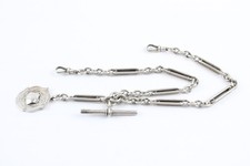 Sterling Silver Watch Chain Antique Double Albert Fob Figaro Link (49g)