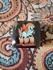 Small Antique Vintage Russian Lacquer Pill Snuff Box Painted Signed