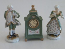 Dolls House 12th: Cold Painted Metal Figurine Ornaments & Clock for Fire Mantle 