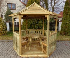 8'x7' Pressure Treated Hexagonal Wooden Gazebo - Prefab Roof and Floor Panels