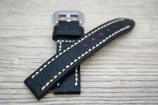 20mm Thick Black Crocodile Watch Strap Handmade Deep White Stitched Fishtail