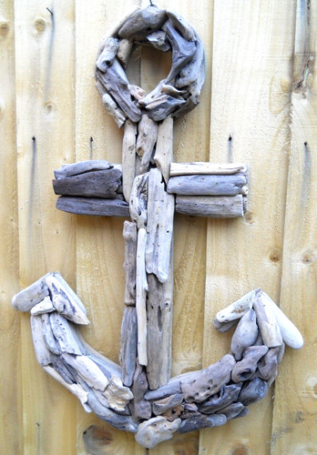 Driftwood wooden anchor large - wooden,