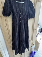 Lipsy - Black Petite Broderie V Neck Puff Sleeve Midi Summer Dress - UK 10