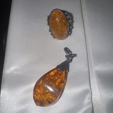 2 Items Of Amber Jewellery Ring And Pendant 