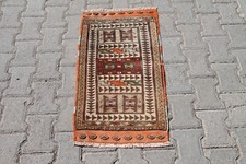 1x3 ft Handmade Vintage Turkish Oushak Rug Beige Brown Orange Motifs for Outdoor