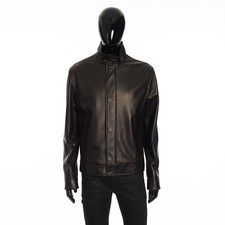 FENDI 5600$ Black Leather Biker Jacket - Embossed Logo