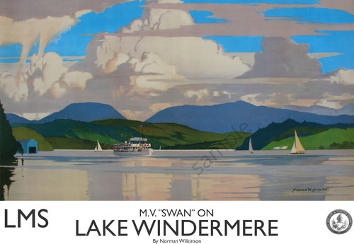Vintage railway poster lake - vintage,
