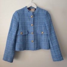 Zara Blue Textured Boucle Blazer Jacket Size M Medium 10 12 