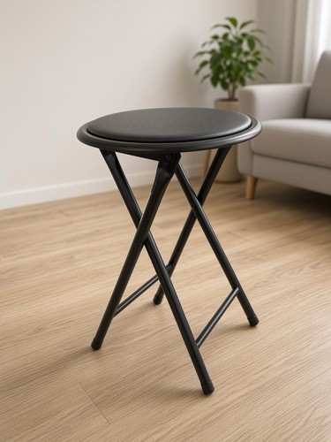 Black padded folding stool - black,