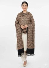 100% Pure Kashmiri Shawl Stole Black Gold Heavy Jaal Embroidery Pashmina Wrap