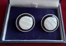 Large Round Black & White Circular  60's Clip On Earrings  