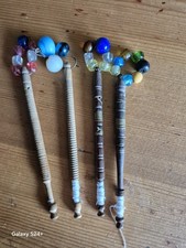 Wooden Lace Making Bobbins X 4 With Spangles