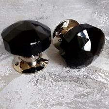 PAIR OF LARGE LAURA ASHLEY FRANCES FACETED BLACK GLASS CHROME DOOR KNOBS FAB