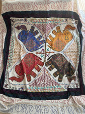 Handmade Gujarati Bedspread with Applique Elephants Blanket Cover Throw 7.3 ft