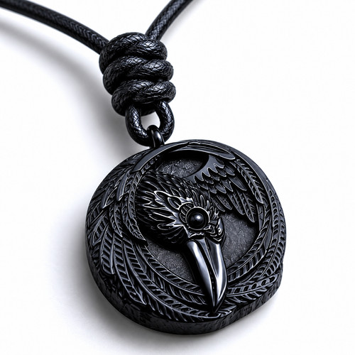 Viking raven necklace obsidian - viking,