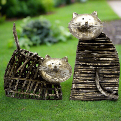 Pair metal cat sculpture - metal,