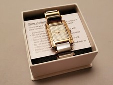 Real Diamond & Tungsten Dial Gold + Silver Tone Mens Solid Link Bracelet Watch ⌚