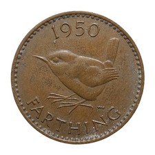 1950 British Farthing – George VI – Bronze – Iconic Wren Design Z3286