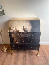 Black & Gold Decoupage Vintage Distressed Painted upcycled bureau desk Antique
