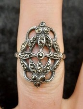 1930's Art Deco Antique Silver Marcasite Set Ring. UK Size N 