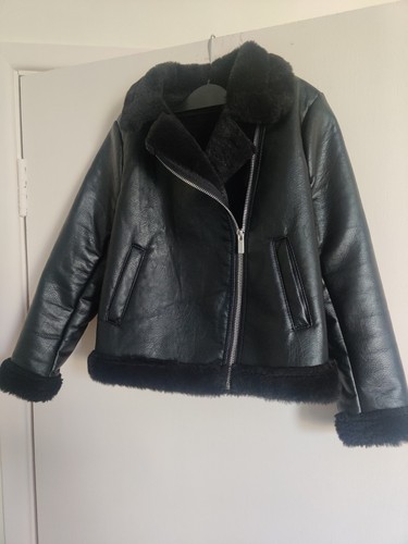Girls black faux leather - faux, fur