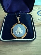 Wedgwood Blue Japerware Papal Tiara Pendant Necklace Cameo