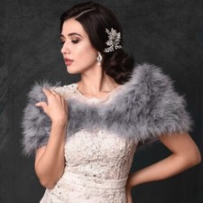 Marabou Feather Shawl/Stole/Shrug/Cape Grey BRIDAL