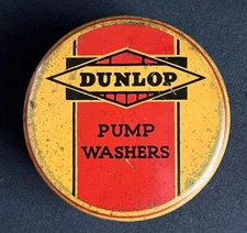 DUNLOP FOOT HAND PUMP WASHERS TIN VINTAGE GARAGE ADVERTISING DISPLAY CAN