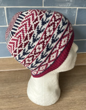 Seasalt Beanie Hat Fair Isle Beret Pink Soft Knit