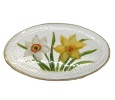 Sterling Silver Guilloche Enamel Daffodil Brooch Pin Antique c1940 Harmony