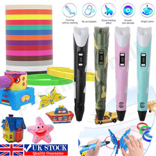 3D Printing Pen Set Doodle Printer Drawing 10 Colours PLA Filament Gift For Kids