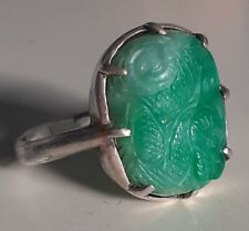 JADE DRAGON RING Sterling Silver Antique 1920 Size M.5