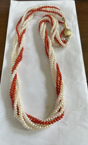Vintage real pearl red coral - red,