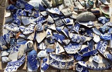 Farm Field Vintage old Antique Blue & White Pottery China 4 Mosaics Sold 1.4kg 