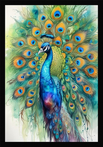 Peacock art majestic framed - peacock,