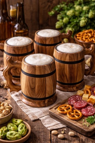 Handmade wooden beer mug with - handmade,