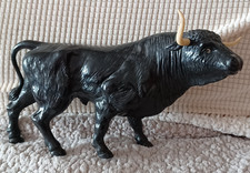 Vintage plastic Black Bull Figurine with Horns Collectible converted money box