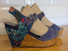 Clarks Liberty Blue Leather Wedge Sandals Size 5.5 Uk