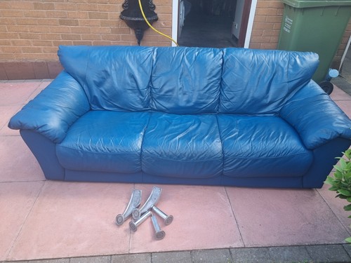 Blue italian leather sofa - blue,