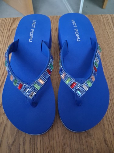 Royal blue diamanté wedge - blue,
