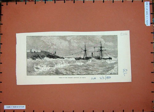 Original old antique print - old,