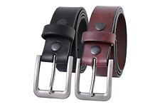 Mens Genuine Leather Belt Belts Real New Buckle For Trouser Jeans Black Brown UK