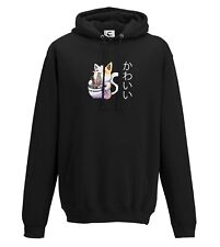 Cute Japanese Cat Eating Ramen Hoodie Anime Style Top Adults Teens Kids Sizes