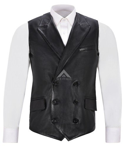 Men real leather waistcoat - leather,