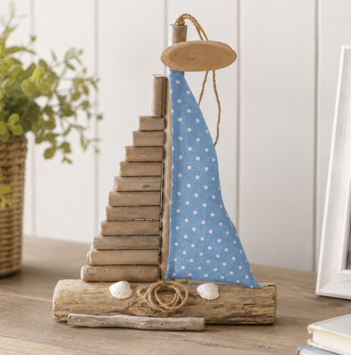 Driftwood sailing boat - driftwood,
