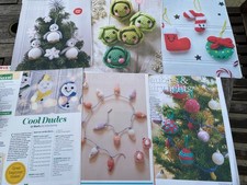 6 x Crochet Christmas Decorations Baubles, Brussel Sprouts, Penguins, Lights