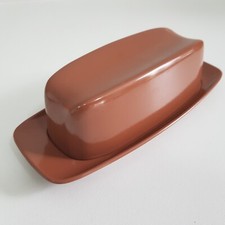 Melamine Vintage butter cheese dish cover slim design 1970s brown 19cm English